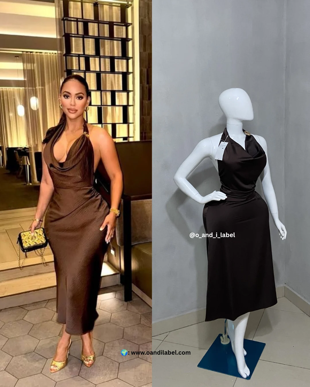 Silk Halter Neck Accessory Midi dress — premium women's fashion at O & I Label