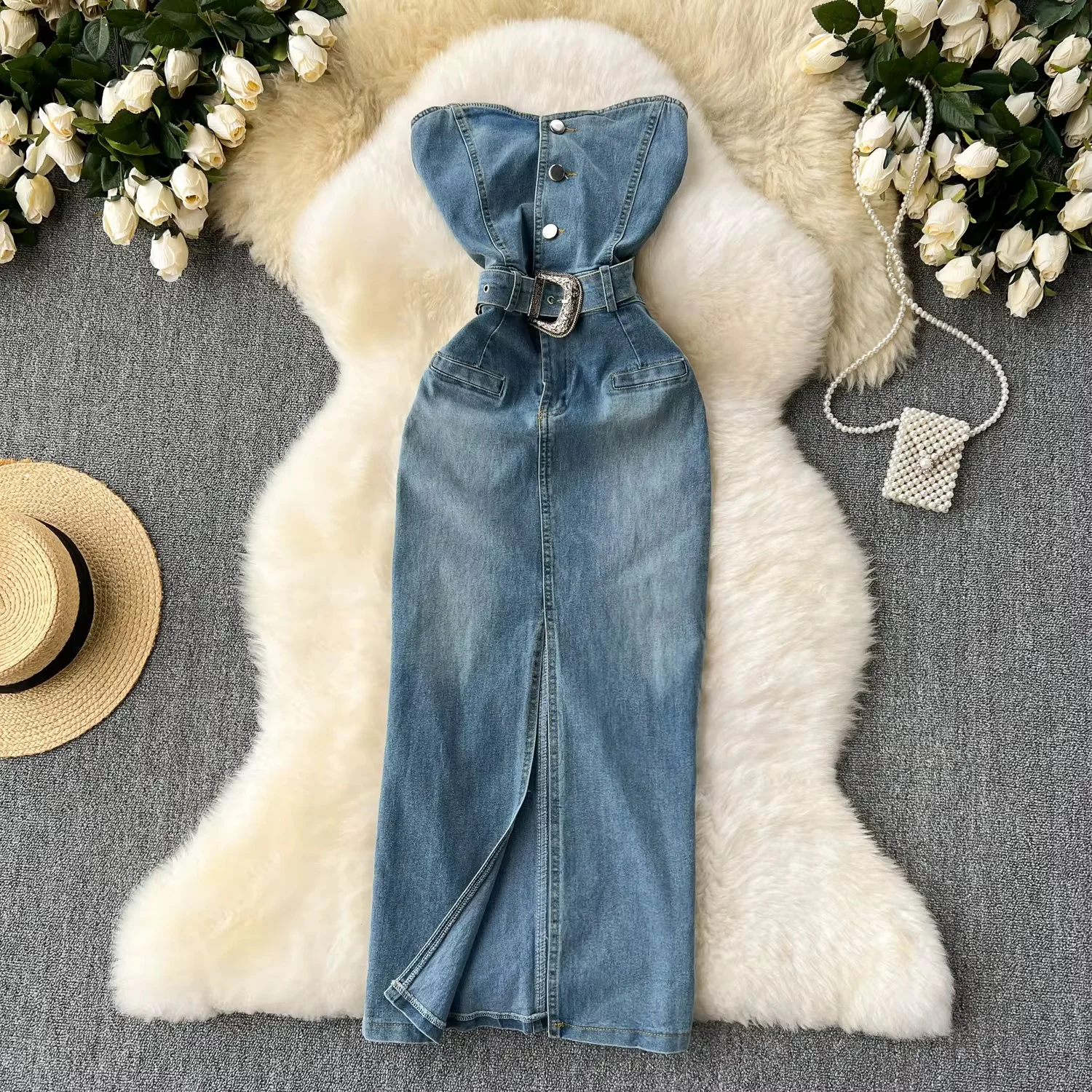 Sleeveless Denim Midi Dress — premium women's fashion at O & I Label